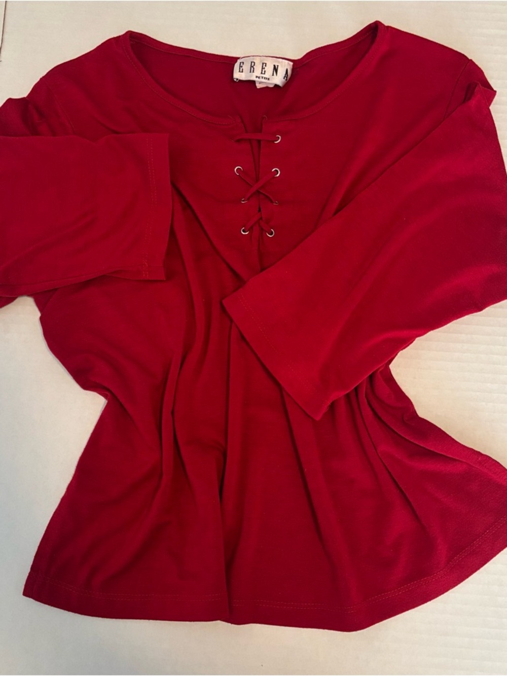 Erena Red Lace-Up Long Sleeve Tee PL